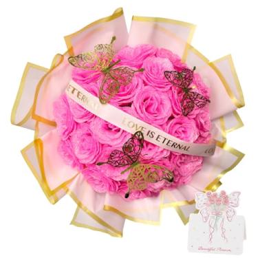 Imagem de Greenke Flores de rosas com purpurina rosa com borboleta DIY buquê de rosas artificiais presentes de rosas para Dia das Mães, Dia dos Namorados, presente de aniversário para mulheres, decoração de