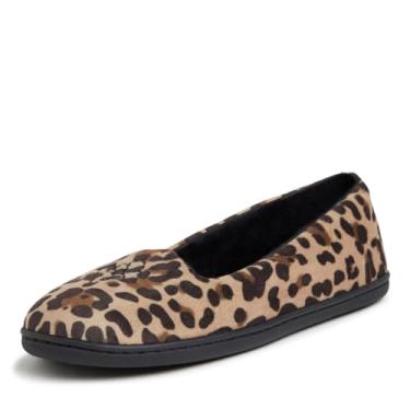 Imagem de Dearfoams Pantufa feminina confortável de balé Rebecca com espuma viscoelástica para uso interno e costas fechadas com larguras amplas, Veludo leopardo, 9-10