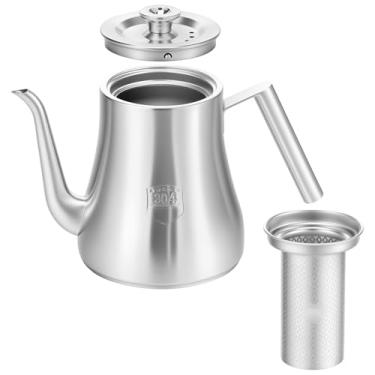 Imagem de Bule de chá de aço inoxidável de 2000 ml com infusor ou filtro removível para folhas soltas e saquinhos de chá, jarro de água fria, máquina de lavar louça