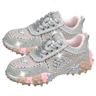 Imagem de Tênis feminino Y2K com cobertura de cristal grosso e sola de borracha cravejada, calçados esportivos plus size Sparkle, rosa, 38
