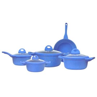 Imagem de Conjunto de Panelas 5 Pe�as � Revestimento Cer�mico Tipo Granito, Livre de PFOA, Compat�vel com Indu��o, G�s, El�trico e Vitrocer�mico, F�cil Limpeza cor azul