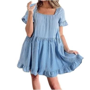 Imagem de Vestido pulôver feminino de manga curta com babado de moda de verão - 