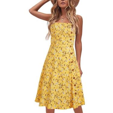 Imagem de Vestido de verão Liyinxi amarelo floral para mulheres de algodão