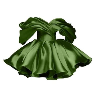Imagem de Vestido de boas-vindas Morbore Off Shoulder, cetim, verde oliva