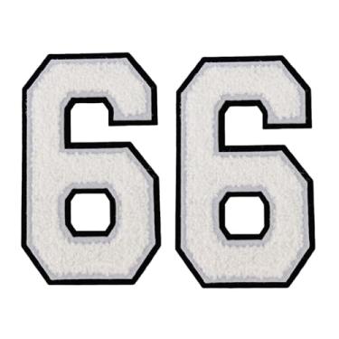 Imagem de 2 peças de adesivos de número de chenille branco de 12,7 cm com borda preta, apliques de ferro para roupas, jaquetas, mochilas, adesivos de número estilo universitário par com patch de letras