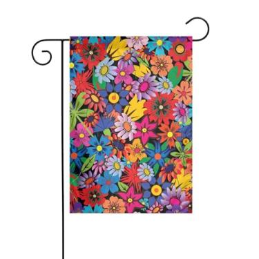 Imagem de KOSUES 60s 70s Hippie Flores Sinal da Paz Símbolo do Amor Bandeira de Jardim 30 x 45 cm Bandeiras Externas Dupla Face Vertical Sazonal Bem-vindo Festa Quintal Feriado Interior Exterior Decoração de