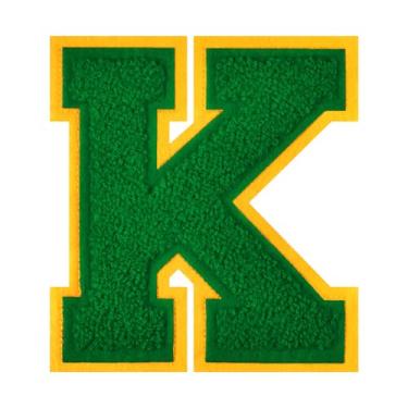 Imagem de 1 Patch de letra de chenille verde de 11,4 cm – Adesivos do alfabeto para roupas, jaquetas, mochilas, chapéus para decoração personalizada, nome personalizado e artesanato. (K)