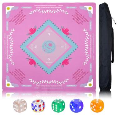 Imagem de CYAOOI Pink Mahjong Mat with Rules for Table, American Mahjong Table Mat, Game Mats, 31.5x31.5 Inch Waterproof Non-Slip, Noise Mah Jongg Mats for Mahjong/Poker/Board Games/Card Games/Dominoes