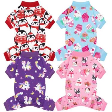 Imagem de XPUDAC Pacote com 4 pijamas fofos e macios para cães pequenos, médios, meninos, meninas, pijamas elásticos, pijamas para filhotes, tamanho grande