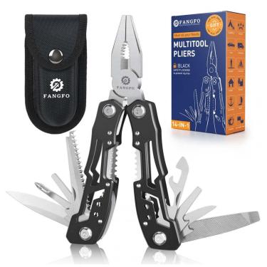 Imagem de Alicate Multifuncional 14 em 1, Aço Inoxidável com Estojo de Nylon, Fangfo, Preto