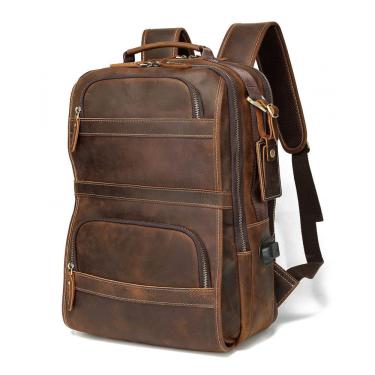 Imagem de Mochila Unissex de Couro para Laptop, LANNSYNE LB140, Marrom