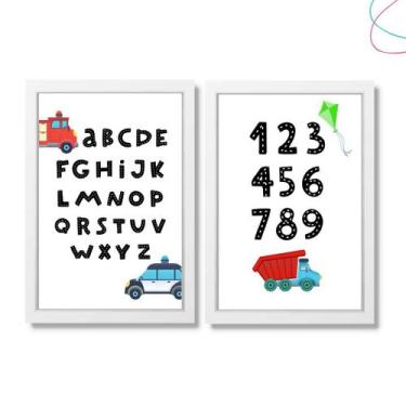 Imagem de Kit 2 Quadros Decorativos Infantil Carrinho Carros Alfabeto - Creative