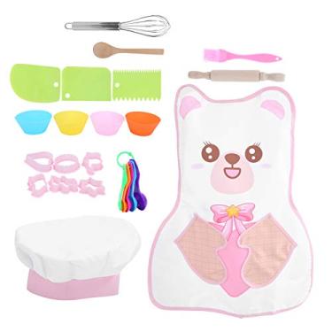 Imagem de Conjunto de 24 peças de avental de cozinheiro de fantasia de chef, conjunto de cozinha de 3 anos para meninas (avental de cozinha infantil)