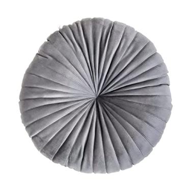 Imagem de Almofada Redonda Rendy em Veludo Cinza Claro