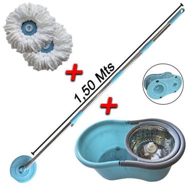 Imagem de Mop Giratório Cesto Inox Cabo 1,50 Mts Com Rodinhas 2 Refis