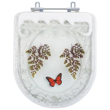 Imagem de Assento Sanitário Tampa de Vaso Vogue Plus Branco Decorado com Borboleta