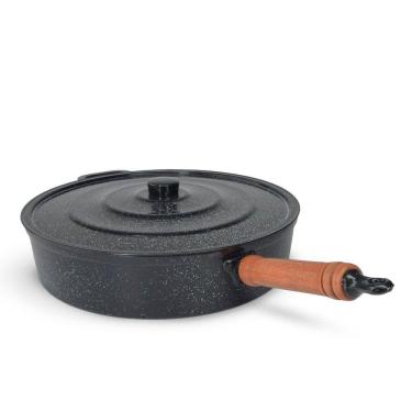 Imagem de Frigideira Fundida Alumínio Batido Grosso Com Tampa 34cm - Preto