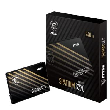 Imagem de MSI SPATIUM S270 SATA 2,5" – SSD de 240 GB (SATA III 6 Gbps, 100 mm x 69 mm x 7 mm, leitura de 500 MB/s, gravação de 400 MB/s), preto