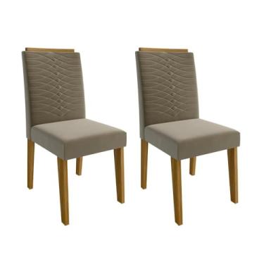 Imagem de Kit Conjunto 2 Cadeiras Clarice em Mdf Assento Estofado Cozinha Sala de Jantar Marrom Cinza Joli