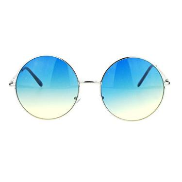 Imagem de Óculos de sol Hippie retrô gradiente gradiente grande círculo lentes redondas de lenço, Azul, One Size