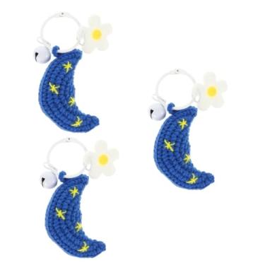 Imagem de 3 Pecas jóias de pingente de malha pingente de lua acessórios de carro bling para mulheres iluminações Pendente de chave de tricô pingente de carro requintado fofa fio