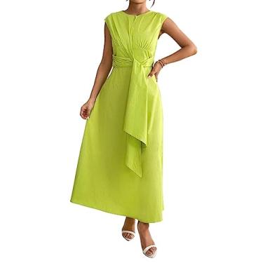Imagem de Camisa Feminina Solid Tie Front A-line Dress (Color : Lime Green, Size : CH)