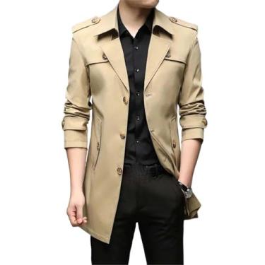 Imagem de USTZFTBCL Jaqueta masculina estilo trench England estilo trench coat masculino casual jaqueta corta-vento roupas masculinas, Caqui, GG