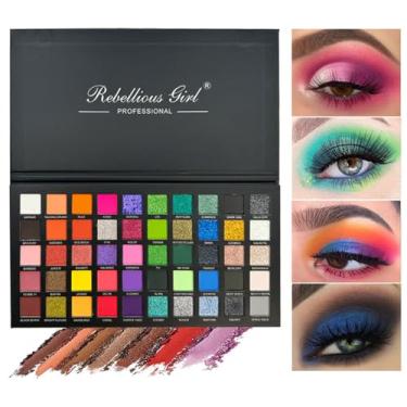 Imagem de Paleta de sombras brilhantes de 50 cores, sombras naturais foscas altamente pigmentadas paleta de maquiagem com destaque de glitter cosméticos macios à prova d'água de longa duração