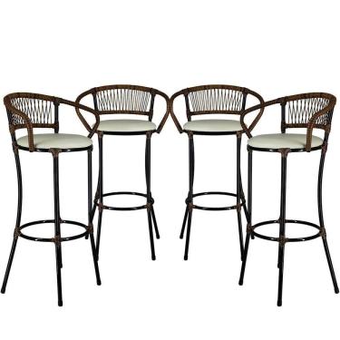 Imagem de 4 Banquetas Cancún Bar, Bancada Branco Gelo Argila