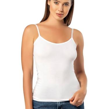 Imagem de VAVONNE Camiseta regata feminina com alças finas básicas de algodão, Branco, G