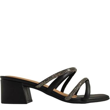 Imagem de Tamanco feminino Casual Salto Bloco Médio Tiras com Strass Ramarim 2330202