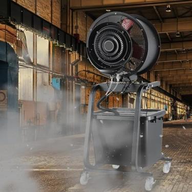 Imagem de Ventilador de nebulização portátil para tanque de água de 11 galões com oscilação de 90 graus, ventilador de pedestal industrial com rodas, para aplicação de nebulização residencial, comerci