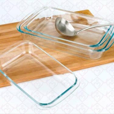 Imagem de 2 Uni Travessa Vidro Retangular 2,2 Litros Massas Bolos Tortas
