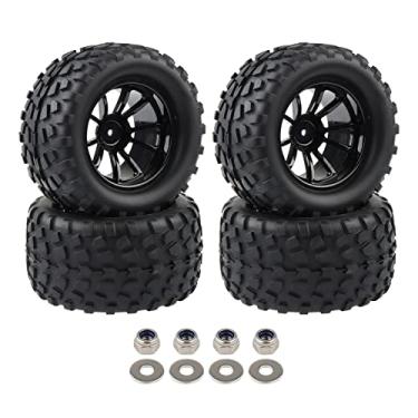 Imagem de 4X RC 1/10 Scale Monster Truck Tires Gravel Tread w/ 5 Spokes Wheel Rim Black RC Parts for Stampede HSP Redcat Volcano XTE PRO etc