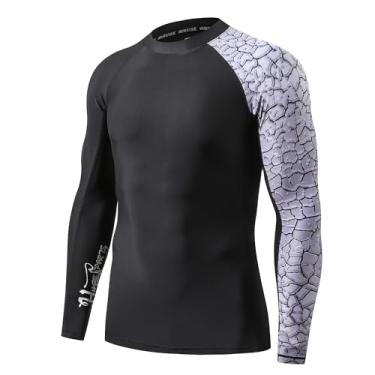 Imagem de Camiseta masculina de natação Adorismo, manga comprida, FPS 50+, proteção solar UV, secagem rápida, Rash Guard para homens, camiseta de manga comprida Rashguard (rachada, M)