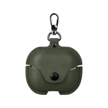 Imagem de Capa de couro compatível com Samsung Galaxy Buds 3 Pro e Galaxy Buds 3 com chaveiro, capa protetora de couro retrô elegante para fone de ouvido com carregamento sem fio para Galaxy Buds 3 (verde)