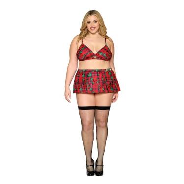 Imagem de Dreamgirl Sutiã xadrez feminino plus size e minissaia, Vermelho, 1X