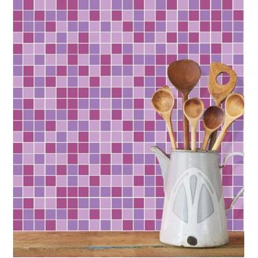 Imagem de Azulejo Adesivo Lavável Pastilhas Em Tons De Rosa E Branco - Papel e P