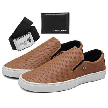 Imagem de Kit sapatênis Slip On Connect Way + Cinto + Carteira Slin, Caramelo, 3