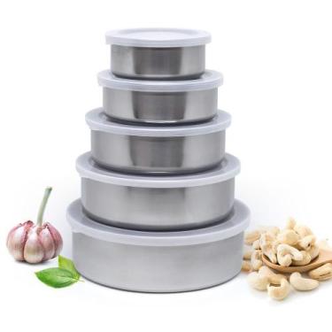 Imagem de Jogo Conjunto De Potes E Tigelas De Inox Todos Com Tampas Plásticas Id