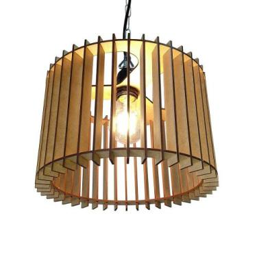 Imagem de Lustre Luminária Pendente de Madeira MDF Mod. Paris Pq Reto - ECOilumi