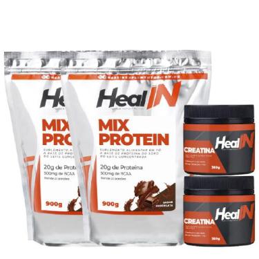 Imagem de KIT 2 WHEY MIX PROTEIN 900g + 2 CREATINA HealIN 300g - Healin Suplemen