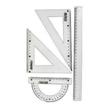 Imagem de Conjunto Régua Escolar Transferidor 180º Esquadro 45º  60ºcm - ACRINIL