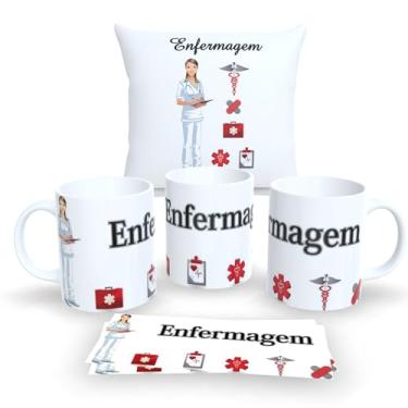 Imagem de Kit Com Almofada 30x30cm e Caneca de Porcelana Branca Profissões (Enfermagem 2)