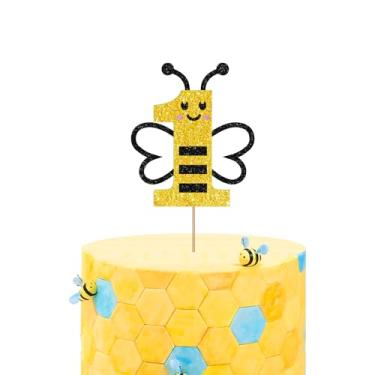 Imagem de Bumble Bee 1st Birthday Cake Topper, Bee First Birthday Cake Decor, Black&Gold Glitter Fun to Bee One Birthday Cake Topper, Honey Bee Theme Baby Shower/Anniversary Party Decoration
