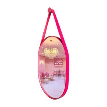 Imagem de ESPELHO OVAL (60x47 cm ) COM ALÇA EM COURO  - vsavendas, Rosa