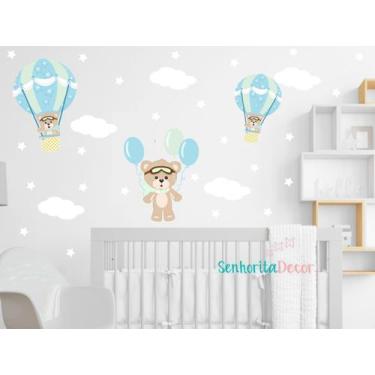Imagem de Adesivo De Parede Quarto Bebê Urso Balão Nuvem Estrela Menin - senhori