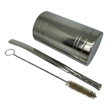 Imagem de Kit tereré cuia copo redondo recartilhado inox 300ml prata + bomba de 