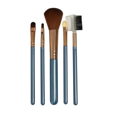 Imagem de Kit Com 5 Pincéis De Maquiagem Facial Blush Sombra Sobrancelha Lábios 