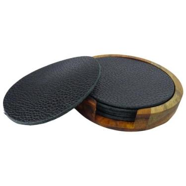 Imagem de Descanso de copo luxo porta copo couro com suporte em madeira - Carmis